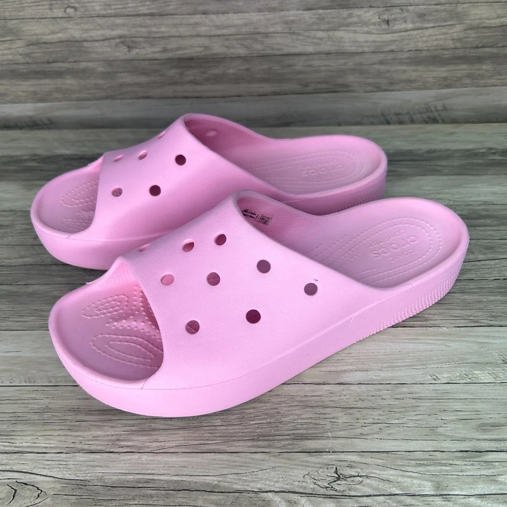 Crocs Platform‎ Slide Open Toe Womens Size 11 Sandals Pink Flamingo - Picture 2 of 9